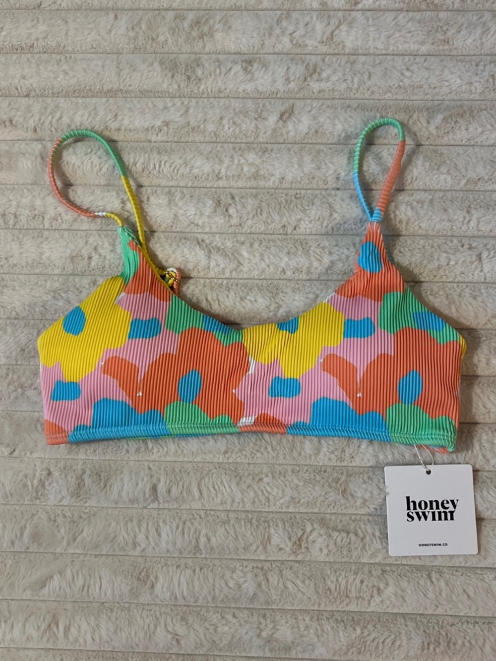 NEVER WORN - Honey Swim Bloom Ribbed Bralette Bikini Top - Size M - Best Seller